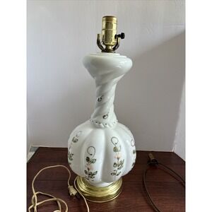 Vintage Milk‎ Glass 3 Way Table Lamp Hand Painted Floral Swirl MCM Pattern 17"